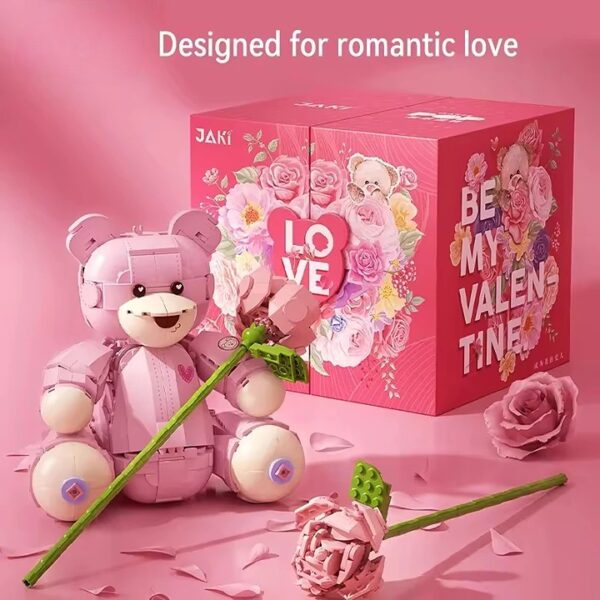 Cute Pink Bear With Rose Building Block Sets DIY Model Toy for Women on Valentine's Day Box Packed Construction Toy Girls - 画像 6