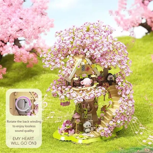 New Arrival Beautiful Building Block Set Cherry Bloom Tree House with Cute Panda Romantic Cherry Tree House Block Set - 영상 5