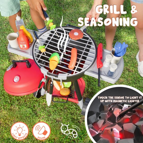 34 Pcs BBQ Play Grill Kitchen Toy Set Barbecue Cooking Play Set With Realistic Light Sound for Kid - Image 5
