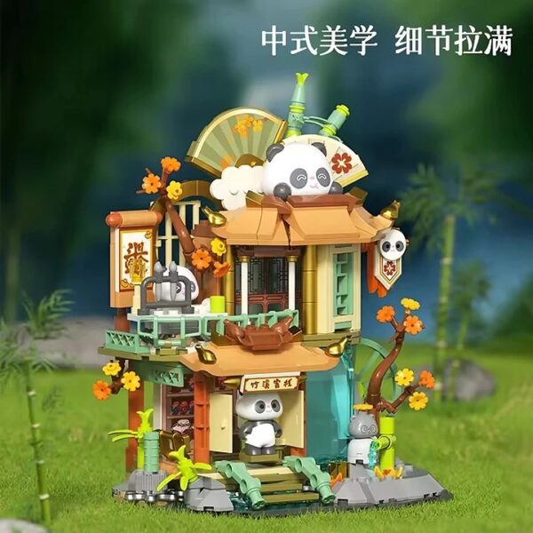 New Arrival Cute Chinese Style Building Block Set Panda Bamboo House Building Block Set for Kids - 画像 4