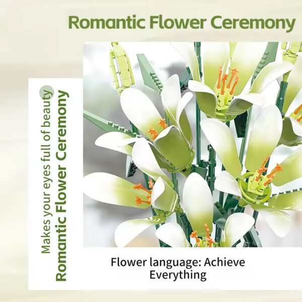 Kids Construction Toy White Lily Flower Building Block Brick Sets Eternal Flowers Decoration Bouquet for Children - 画像 4
