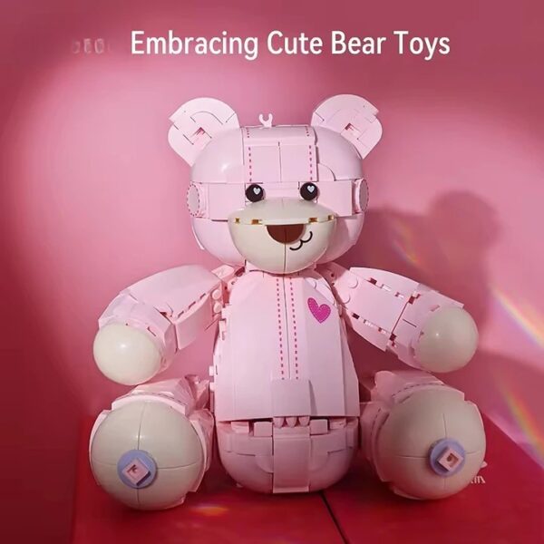 Cute Pink Bear With Rose Building Block Sets DIY Model Toy for Women on Valentine's Day Box Packed Construction Toy Girls - 画像 5