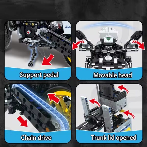 1424pcs 1/6 Scale Bricks Police Motor Technic Motorcycle Building Block Brick - Image 3