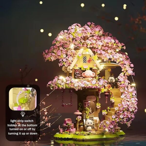 New Arrival Beautiful Building Block Set Cherry Bloom Tree House with Cute Panda Romantic Cherry Tree House Block Set - 영상 4