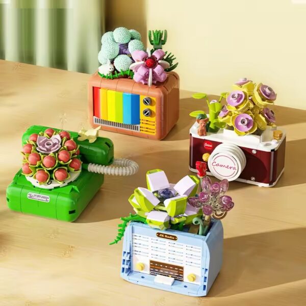 High Quality Creative Decorative Christmas Home Succulent Flower Phone Building Blocks Model Toys for Children - 画像 4