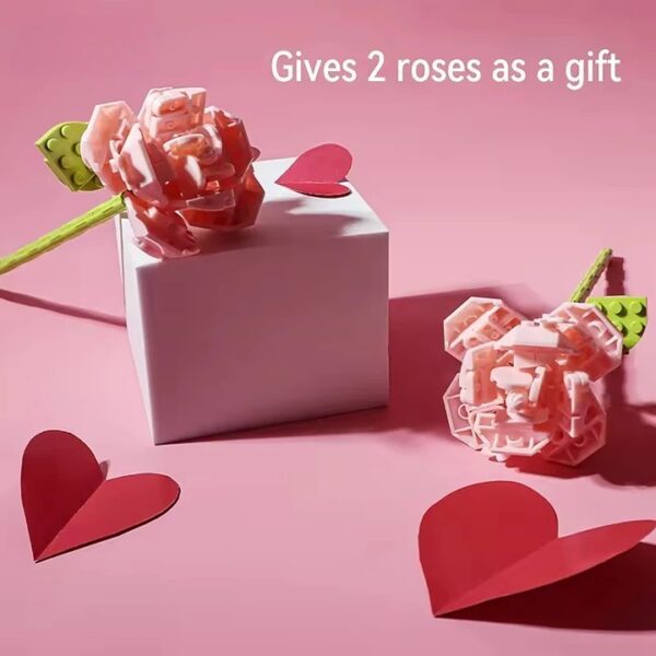 Cute Pink Bear With Rose Building Block Sets DIY Model Toy for Women on Valentine's Day Box Packed Construction Toy Girls - 画像 4