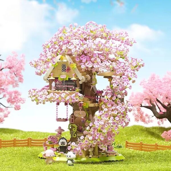 New Arrival Beautiful Building Block Set Cherry Bloom Tree House with Cute Panda Romantic Cherry Tree House Block Set - 영상 3