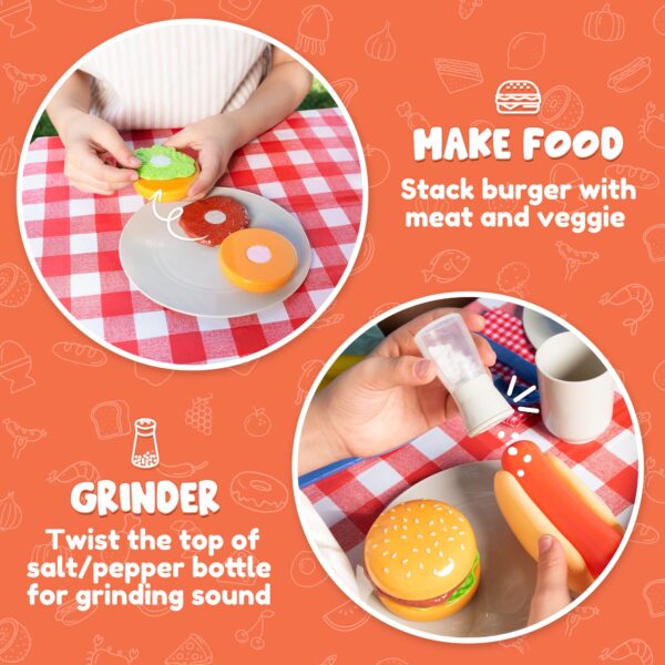 34 Pcs BBQ Play Grill Kitchen Toy Set Barbecue Cooking Play Set With Realistic Light Sound for Kid - Image 3