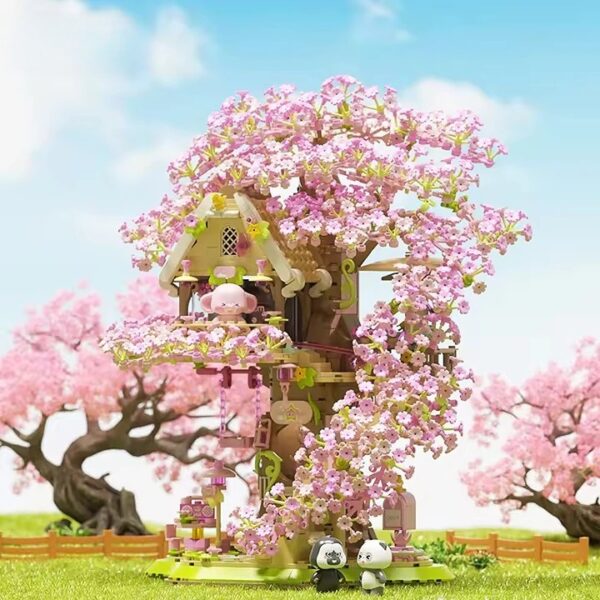 New Arrival Beautiful Building Block Set Cherry Bloom Tree House with Cute Panda Romantic Cherry Tree House Block Set - 영상 2