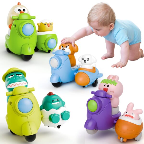 Cartoon Toy Motorcycle Chicken Press and Go 4-Pack Animal Car Toys