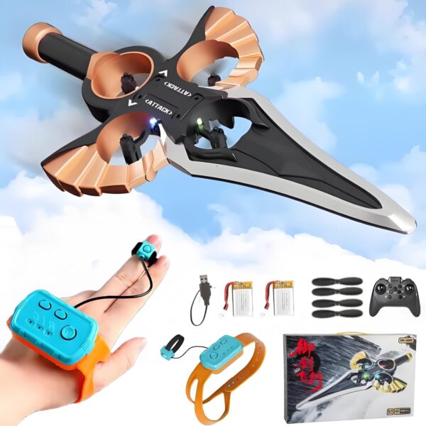 Dual Control RC Toy Luminous Laser Sword and 360-Degree Rolling Drone Foam Remote Flying Sword