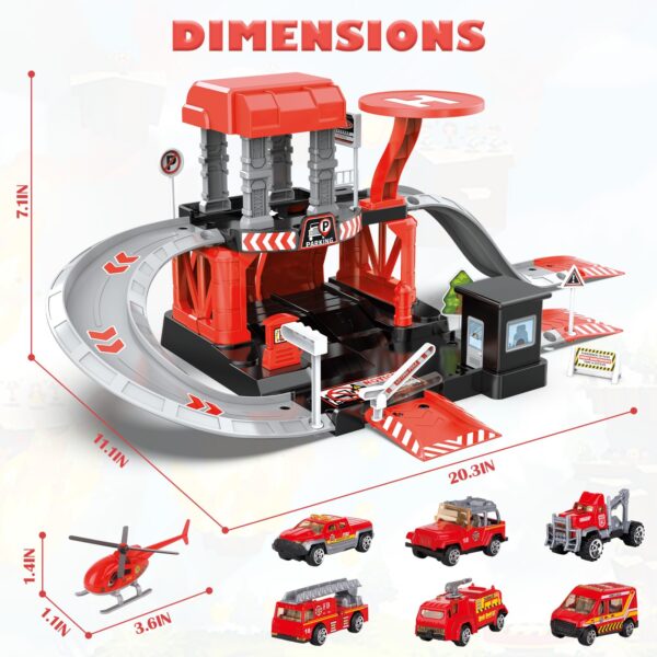 Fire Station Toys Building Block Set Diecast Garage Track Alloy Metal Design Parking Lot Game Plastic Toy - 画像 6