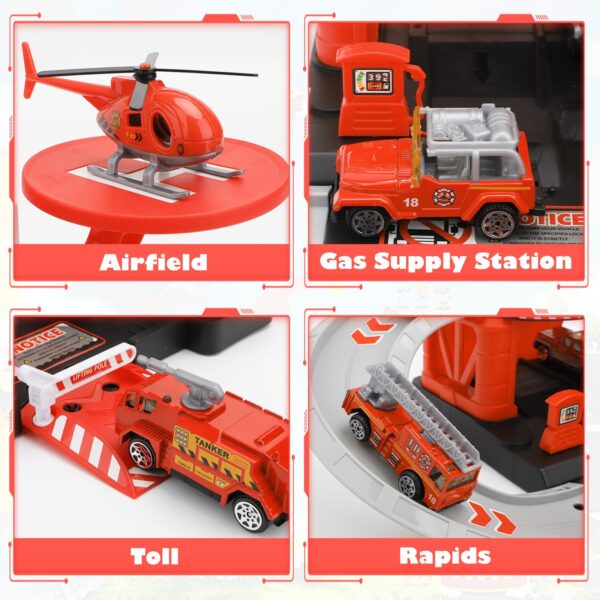 Fire Station Toys Building Block Set Diecast Garage Track Alloy Metal Design Parking Lot Game Plastic Toy - 画像 4