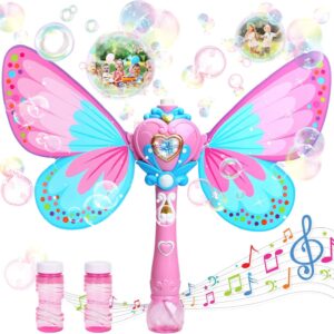 Newest Beauty Full-Automatic Wings Bubble Magic Bubble Wand Light Up With Music Plastics Soap Froth Bubble Wand Toys