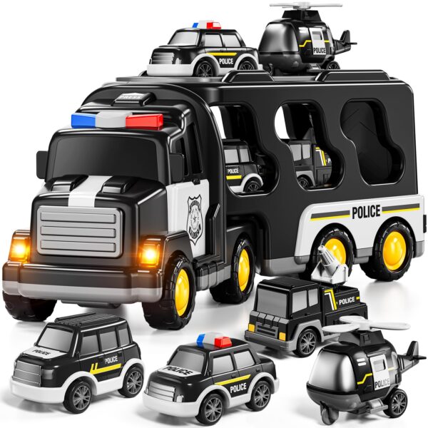 Police Truck Toys Toddlers 5 in 1 Truck Friction Power Carrier Vehicle Toy