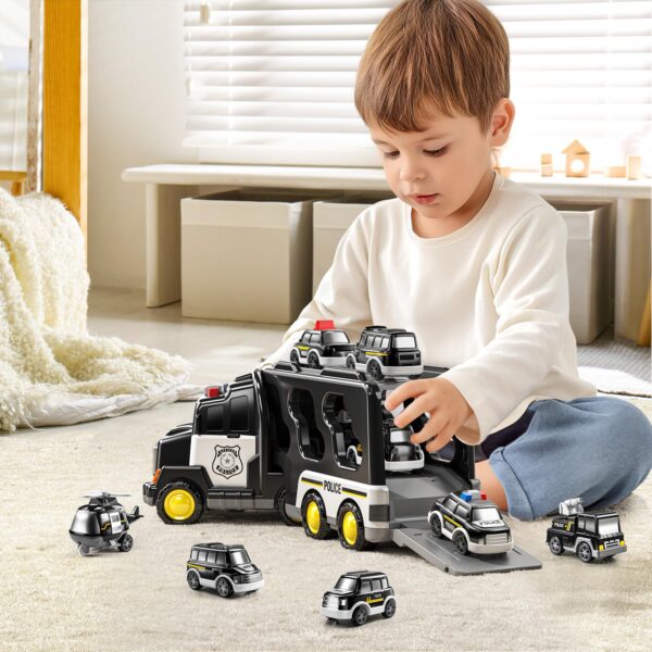Police Truck Toys Toddlers 5 in 1 Truck Friction Power Carrier Vehicle Toy - Image 7