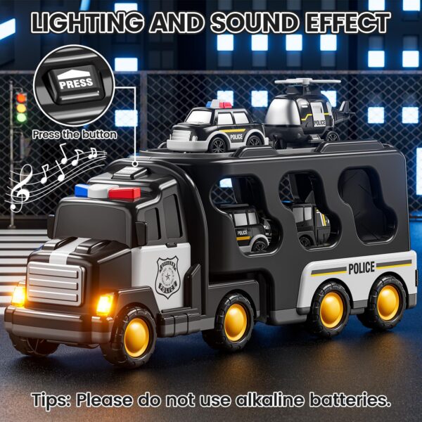 Police Truck Toys Toddlers 5 in 1 Truck Friction Power Carrier Vehicle Toy - Image 4