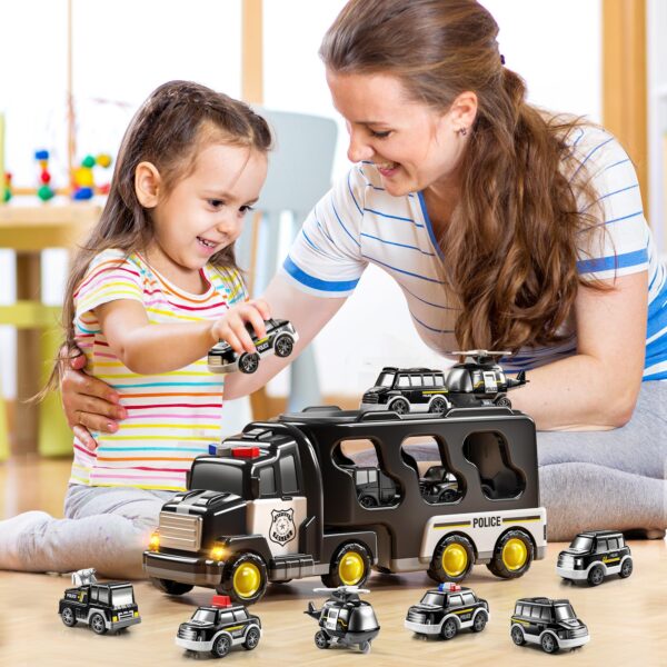 Police Truck Toys Toddlers 5 in 1 Truck Friction Power Carrier Vehicle Toy - Image 2