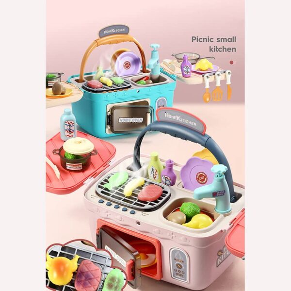 Kids Kitchen Set Toy Pretend Play Picnic Cooking Toys Kitchen Play Sets Portable Pinic Basket Toys for Kids Boys Girls - Image 6