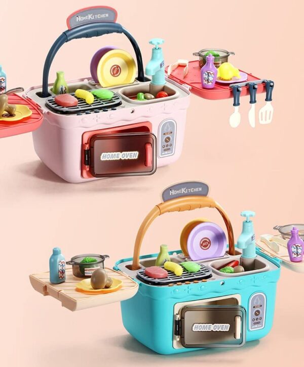 Kids Kitchen Set Toy Pretend Play Picnic Cooking Toys Kitchen Play Sets Portable Pinic Basket Toys for Kids Boys Girls - Image 2
