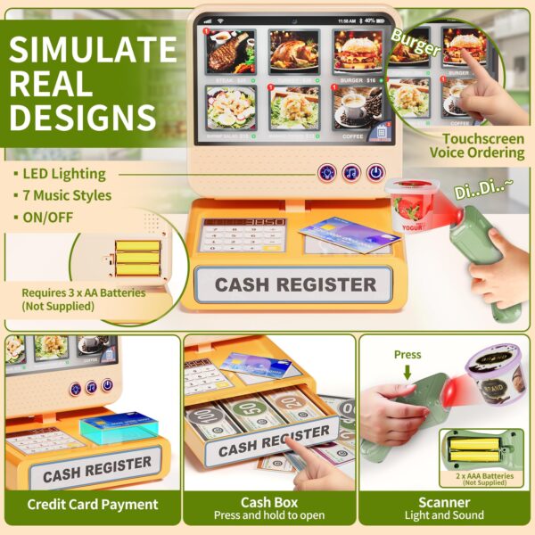 5-in-1 Grocery Supermarket Toy with Touchscreen Cashier Mini Coffee Maker Play Food Play Money Pretend Play Toys - Image 4