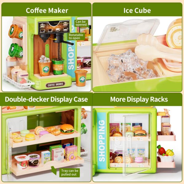 5-in-1 Grocery Supermarket Toy with Touchscreen Cashier Mini Coffee Maker Play Food Play Money Pretend Play Toys - Image 3
