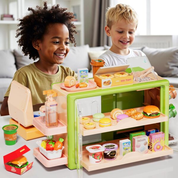 5-in-1 Grocery Supermarket Toy with Touchscreen Cashier Mini Coffee Maker Play Food Play Money Pretend Play Toys - Image 2