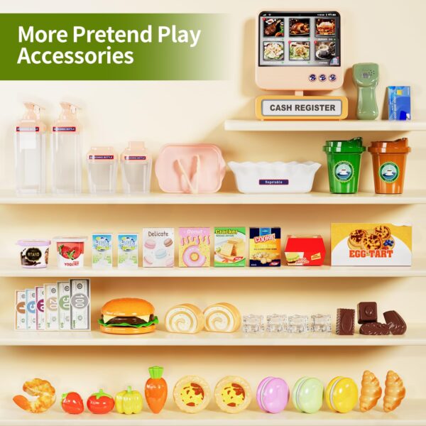 5-in-1 Grocery Supermarket Toy with Touchscreen Cashier Mini Coffee Maker Play Food Play Money Pretend Play Toys - Image 7
