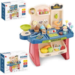 Pretend Mini Supermarket Cash Register Toy Set for Kids With Light Sound Water Function