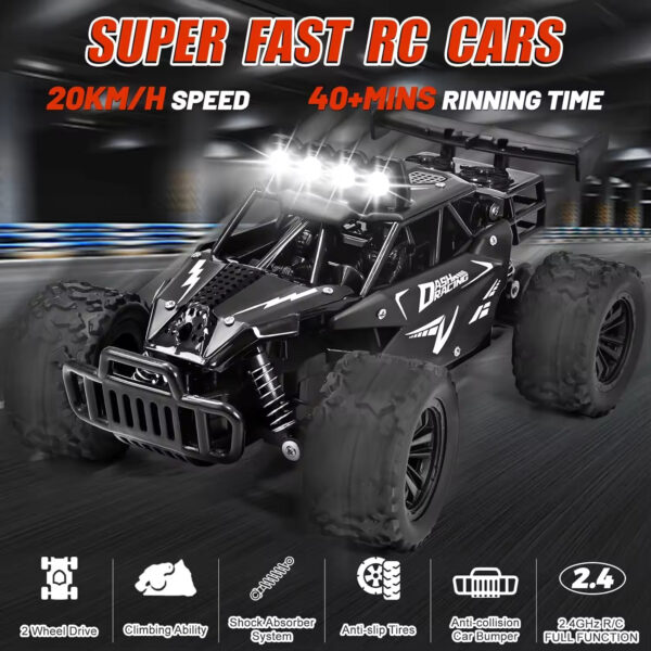 1:16 2.4GHz High Speed 20KM/H Remote Control Car with LED Headlight - Imagem 2