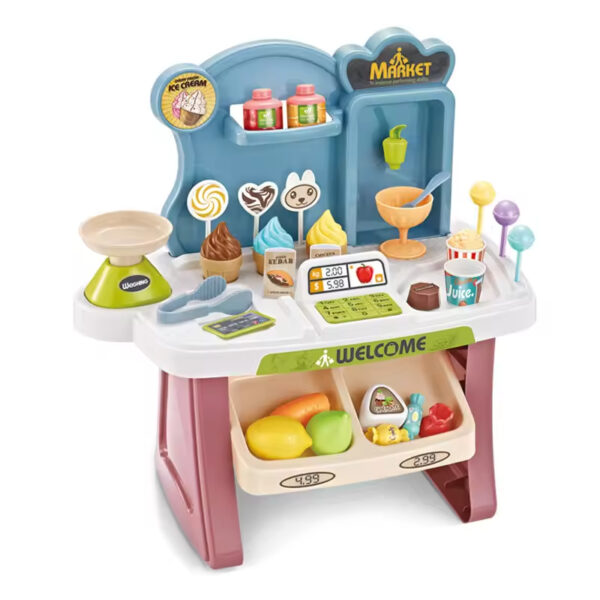 Pretend Mini Supermarket Cash Register Toy Set for Kids With Light Sound Water Function - Image 4