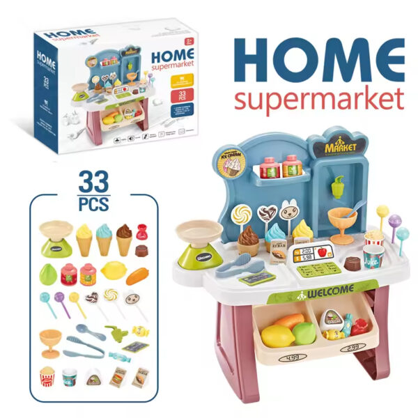 Pretend Mini Supermarket Cash Register Toy Set for Kids With Light Sound Water Function - Image 3