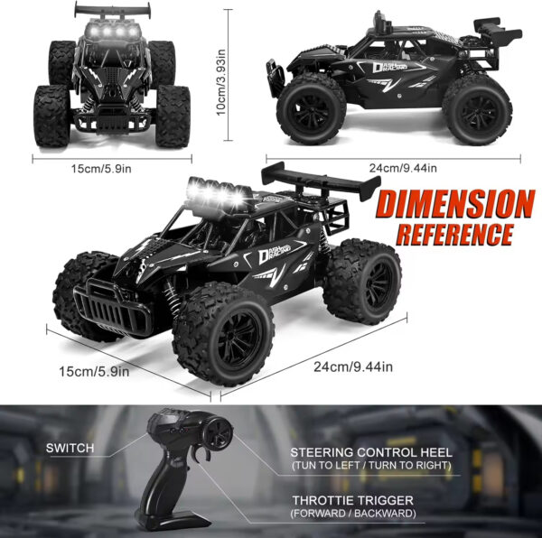 1:16 2.4GHz High Speed 20KM/H Remote Control Car with LED Headlight - Imagem 3