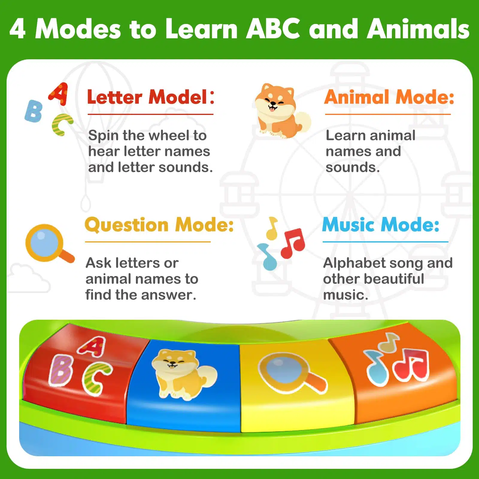 몬테소리 아기 대화 형 관람차 회전 및 노래 알파벳 동물원 어린이 학습을위한 교육 장난감 - 영상 6