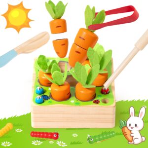 Hot Sales 4in1 Baby Montessori Wooden Toys Developmental Shape Sorting & Matching Puzzle Carrots Harvest Game for Kids