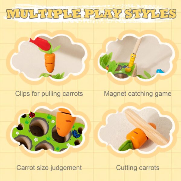 Hot Sales 4in1 Baby Montessori Wooden Toys Developmental Shape Sorting & Matching Puzzle Carrots Harvest Game for Kids - Image 7