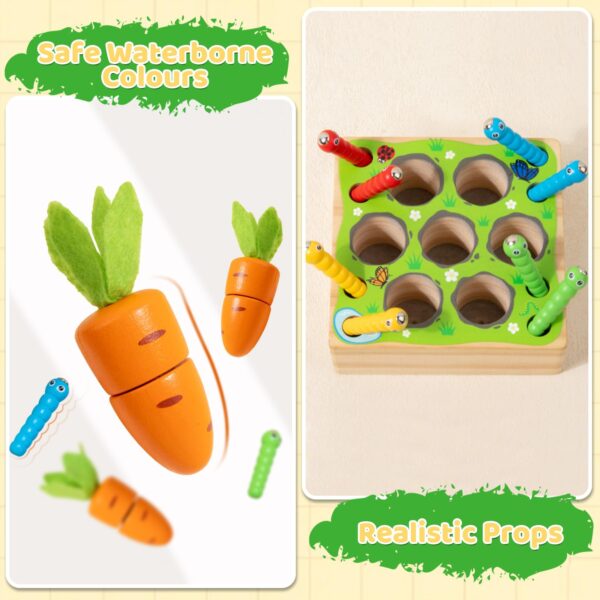 Hot Sales 4in1 Baby Montessori Wooden Toys Developmental Shape Sorting & Matching Puzzle Carrots Harvest Game for Kids - Image 5