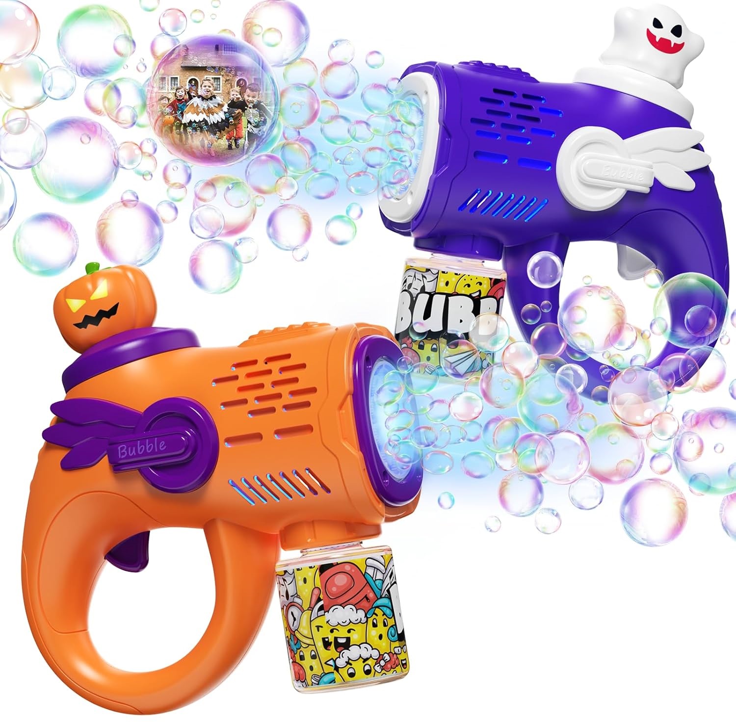New Automatic Bubble Maker Blaster Toys with LED Lights Bubble Machine for Kids Halloween Bubble Gun