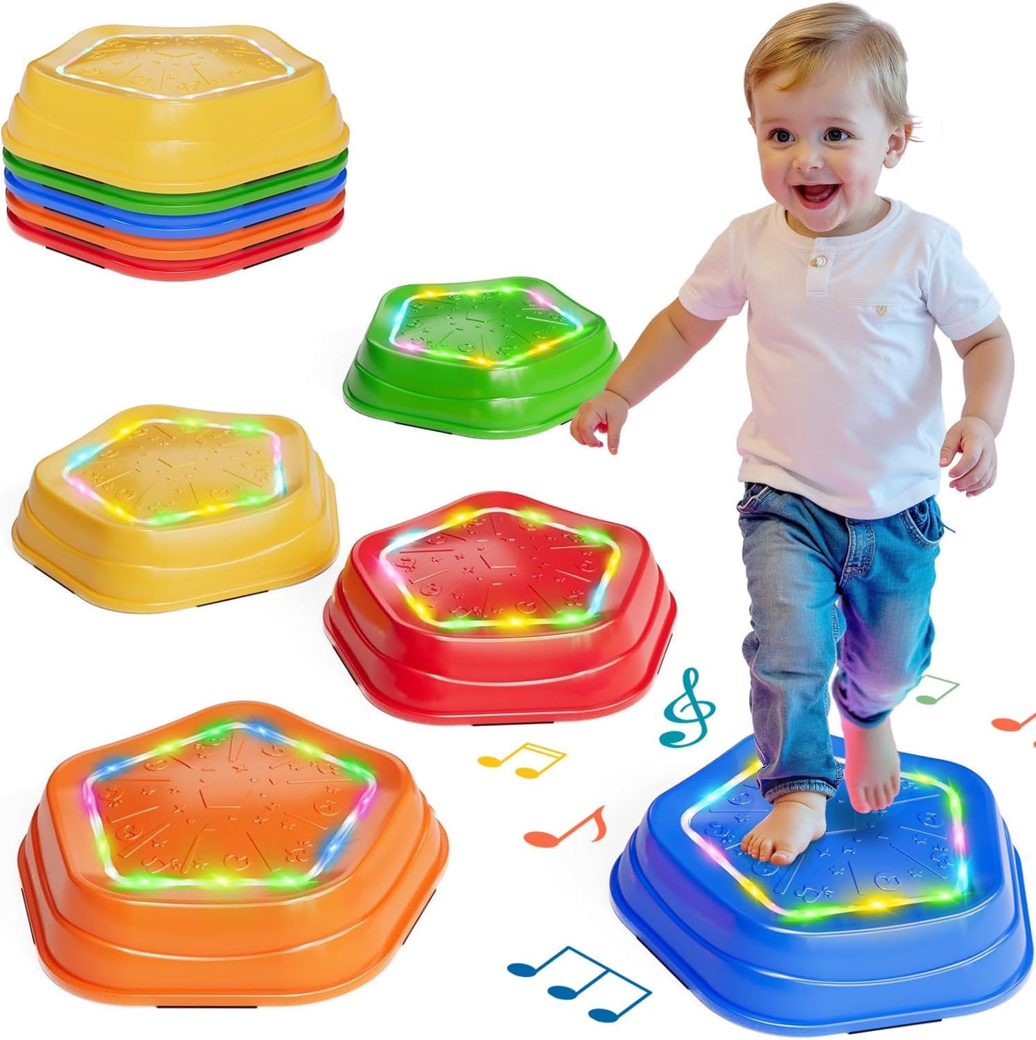 Non-Slip Balance Stone Stepping Stones Balance Sensory Toys 5pcs Rechargeable Stepping Stones with Light & Music