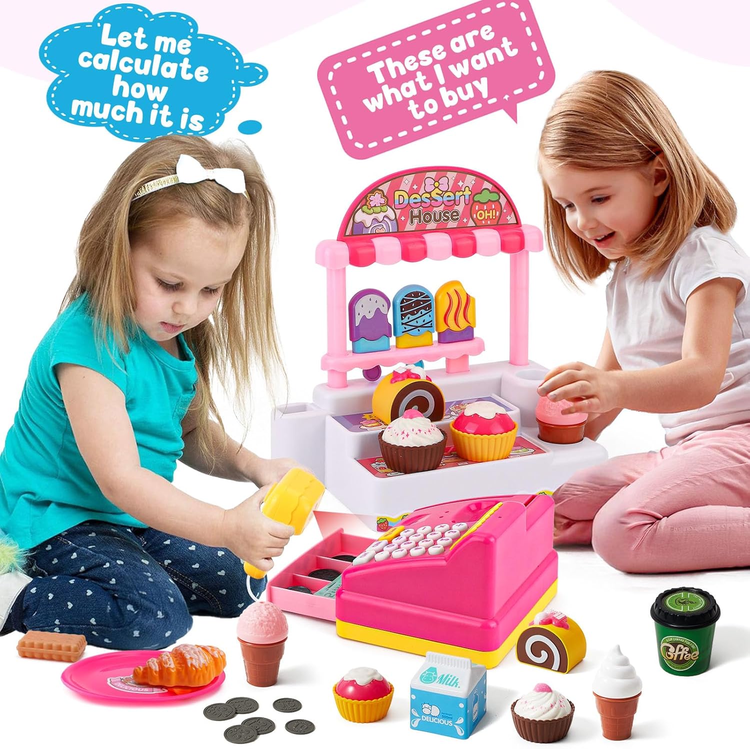 Faire semblant de jouer au supermarché, caisse enregistreuse, jouet, magasin de crème glacée avec Scanner, calculatrice d'argent, Desserts - Image 4