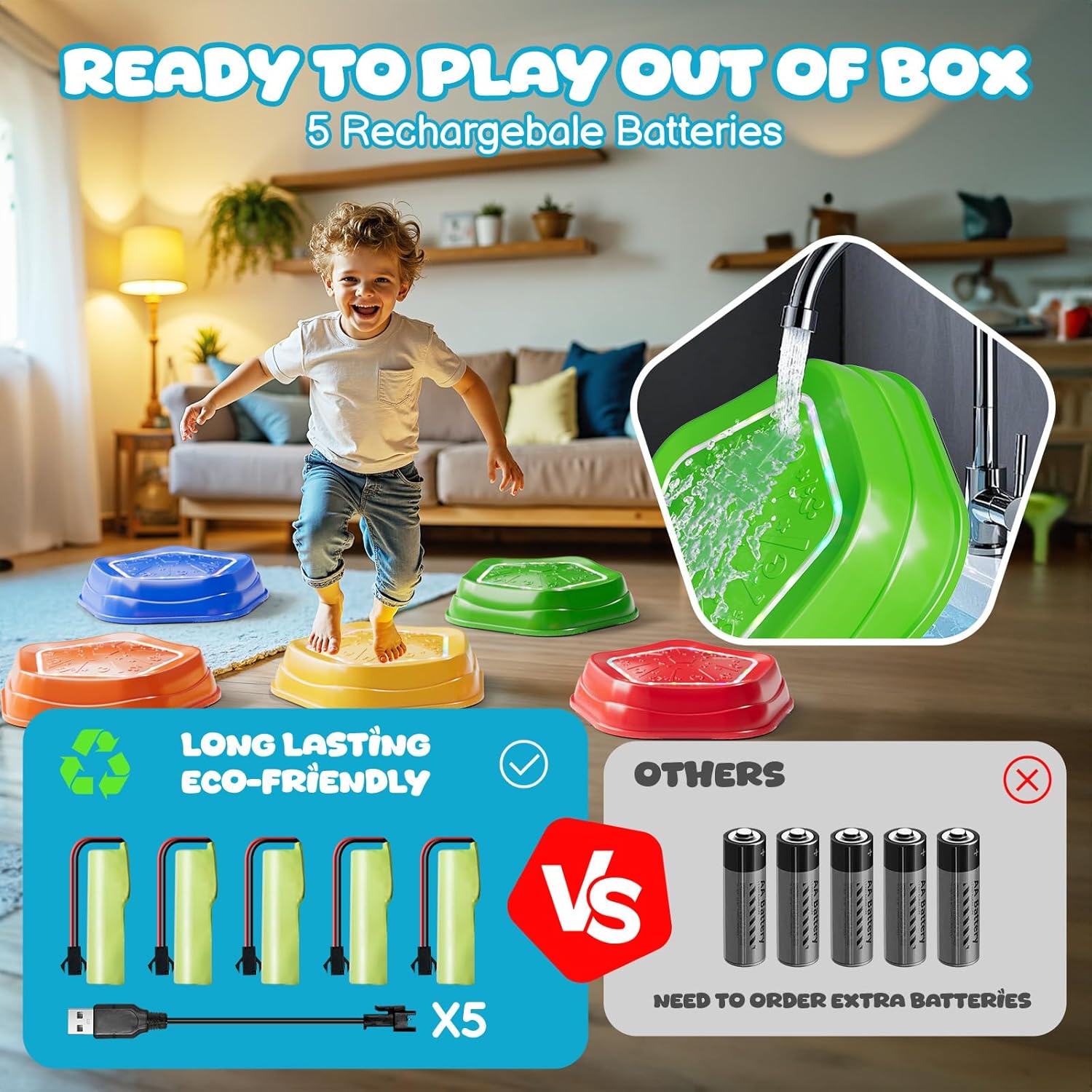 Non-Slip Balance Stone Stepping Stones Balance Sensory Toys 5pcs Rechargeable Stepping Stones with Light & Music - Image 5