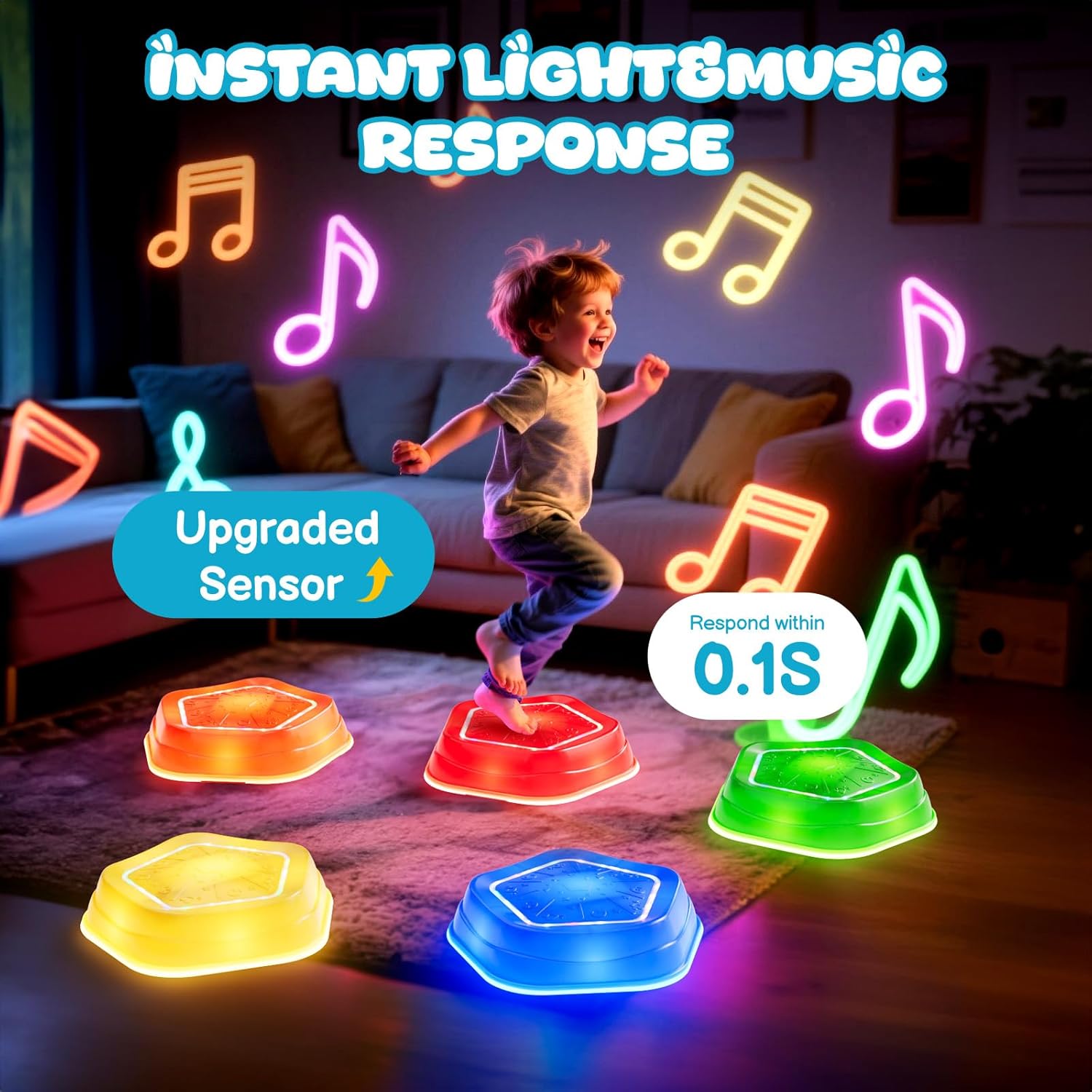 Non-Slip Balance Stone Stepping Stones Balance Sensory Toys 5pcs Rechargeable Stepping Stones with Light & Music - Image 4