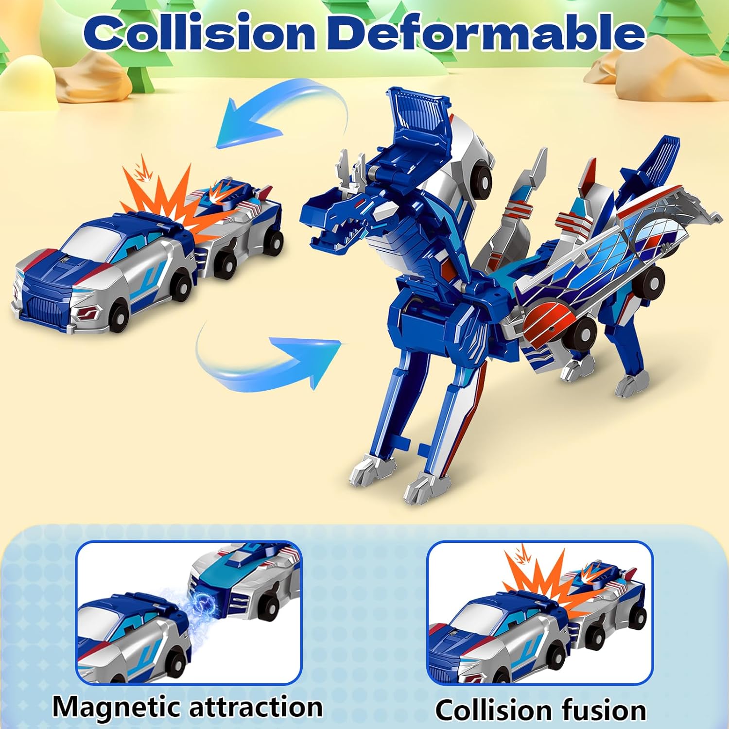 Factory Direct Collision Deformation Car Horse Toys 2-in-1 Collision Transforming Robot Dinosaur Car Toy - Image 5