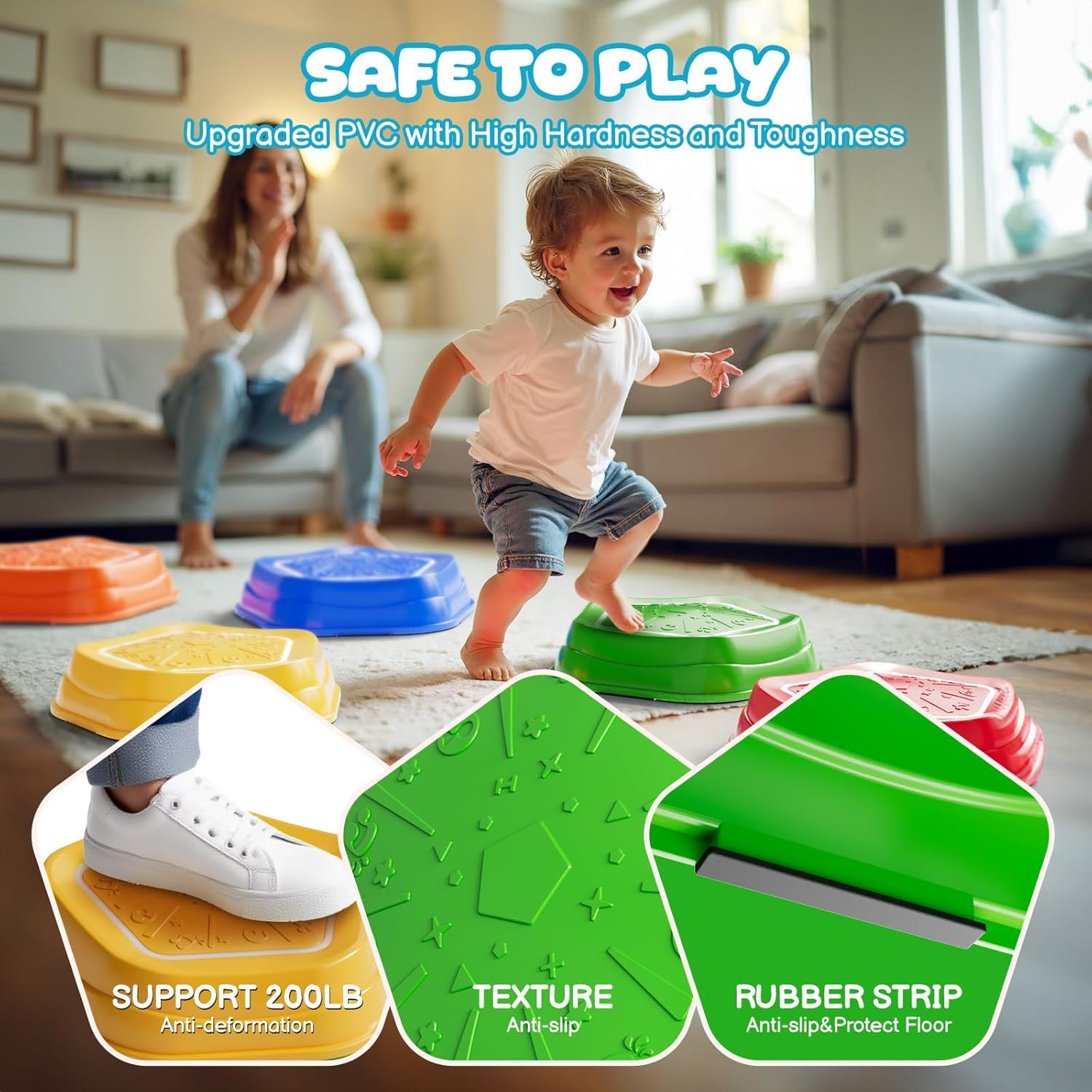 Non-Slip Balance Stone Stepping Stones Balance Sensory Toys 5pcs Rechargeable Stepping Stones with Light & Music - Image 3