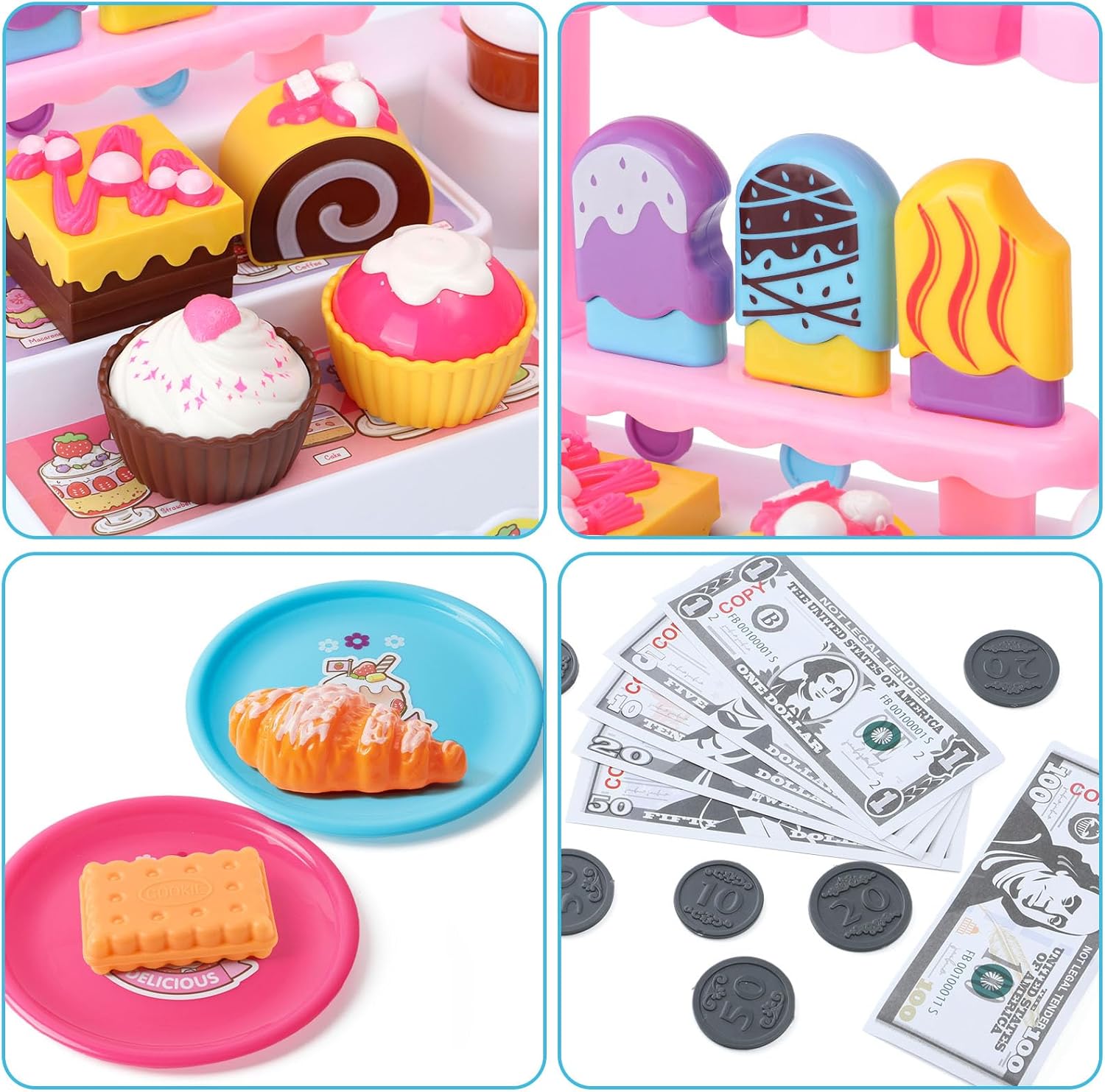 Faire semblant de jouer au supermarché, caisse enregistreuse, jouet, magasin de crème glacée avec Scanner, calculatrice d'argent, Desserts - Image 6