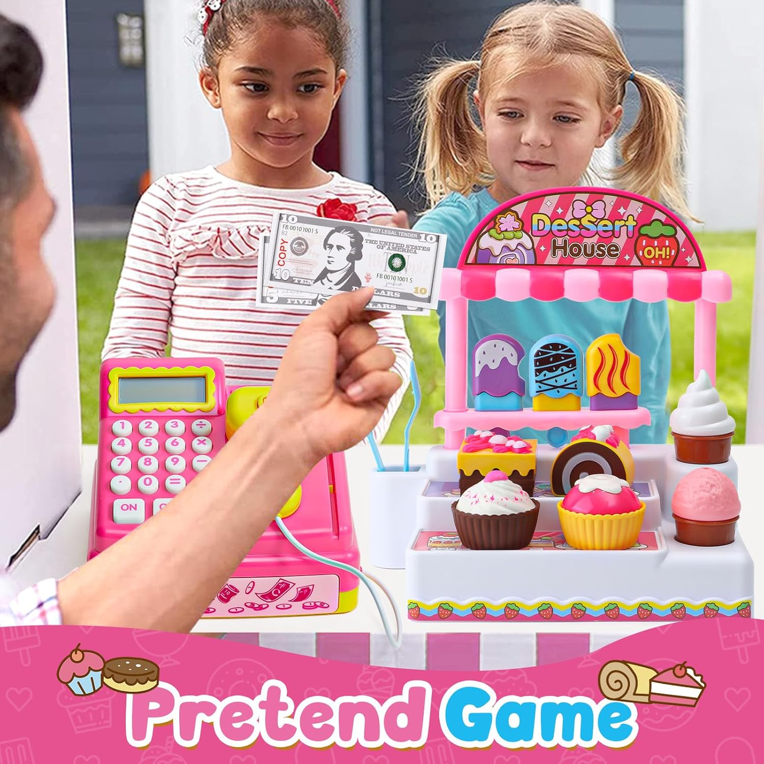 Faire semblant de jouer au supermarché, caisse enregistreuse, jouet, magasin de crème glacée avec Scanner, calculatrice d'argent, Desserts - Image 5
