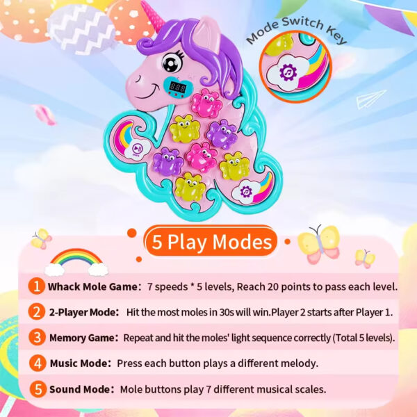 Juego educativo interactivo eléctrico Whack a Frog Unicorn Hammer tipo topo - Imagen 5