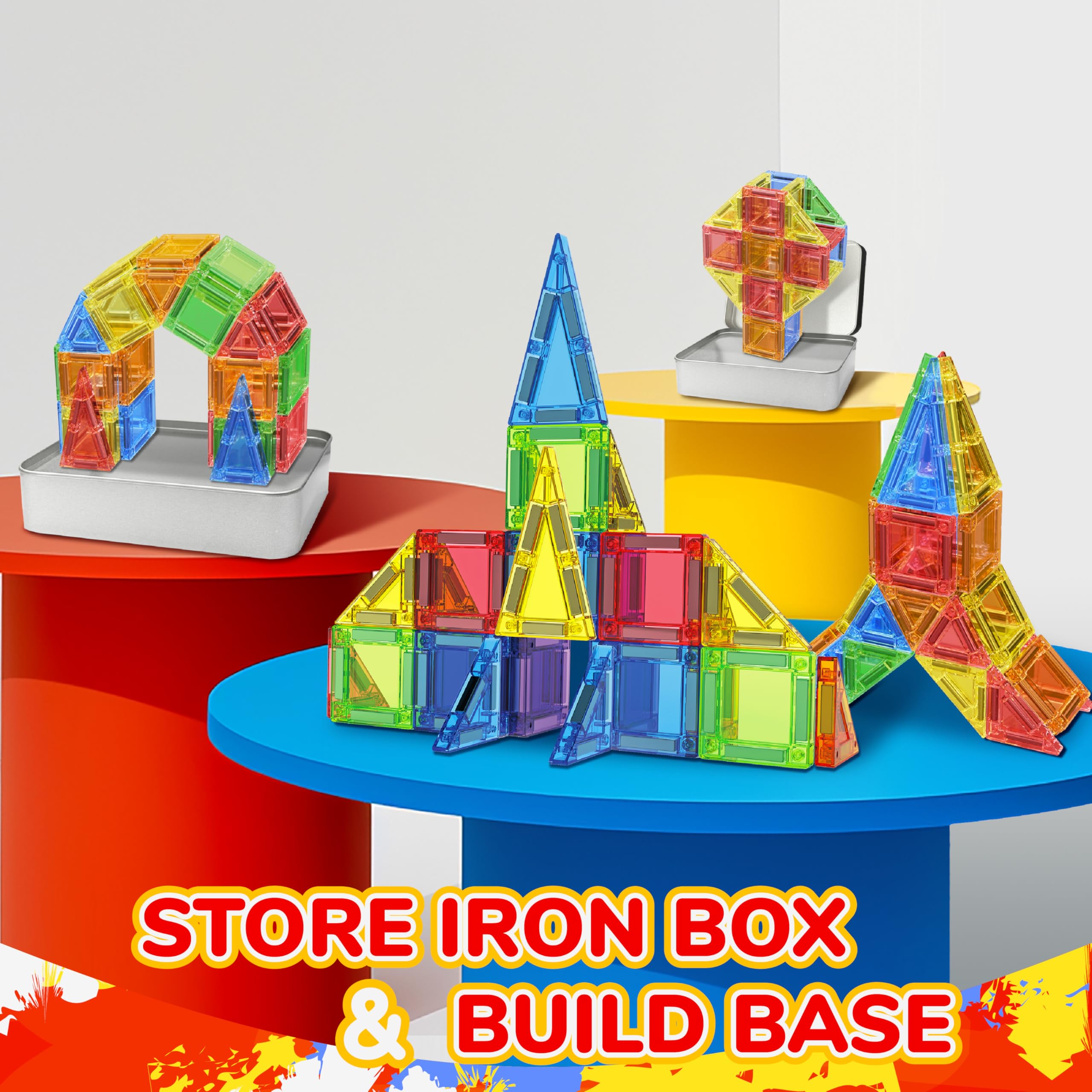 Educational Portable STEM Building Block Set 60 Pcs Travel Magnetic Tiles with Iron Box - 영상 5