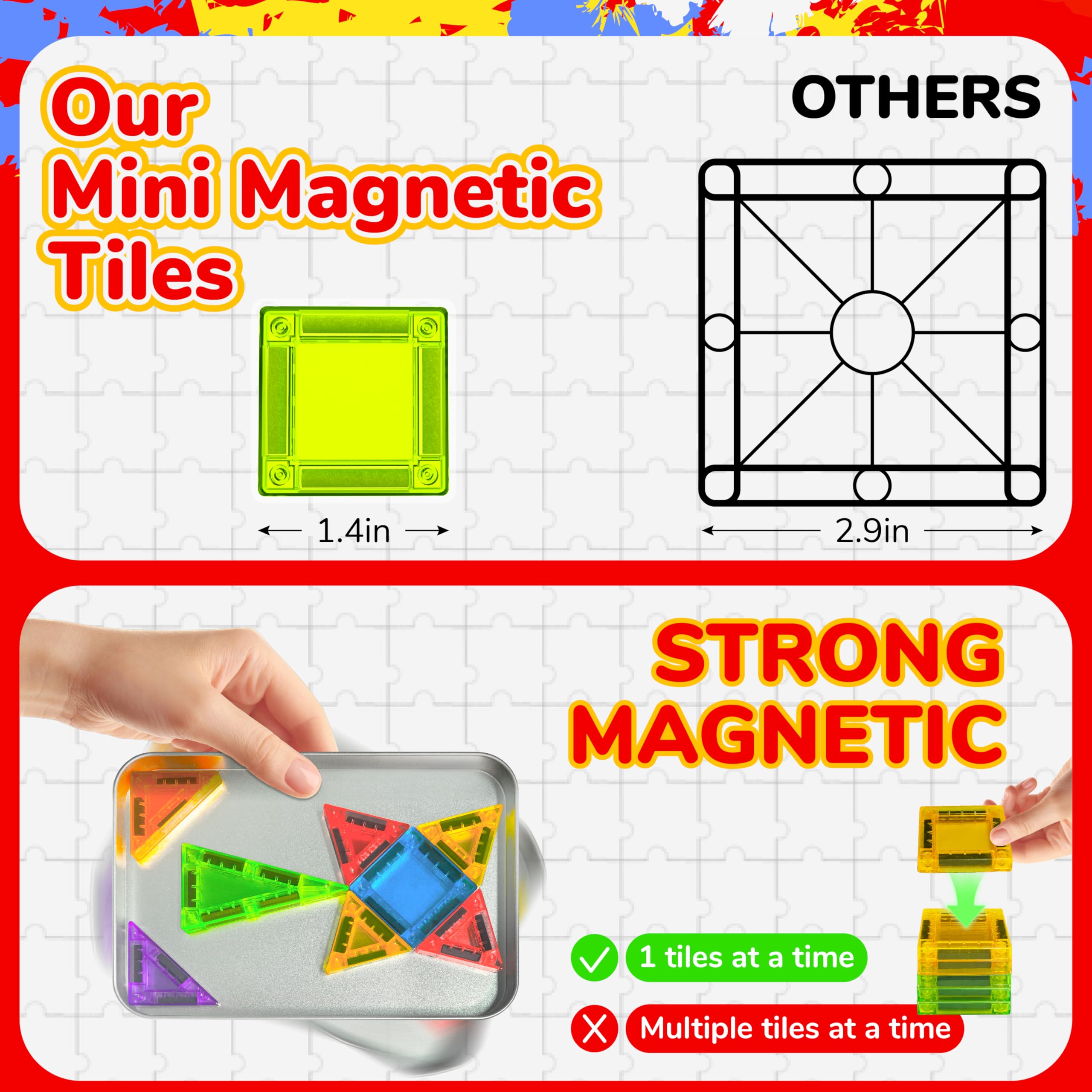 Educational Portable STEM Building Block Set 60 Pcs Travel Magnetic Tiles with Iron Box - 영상 3