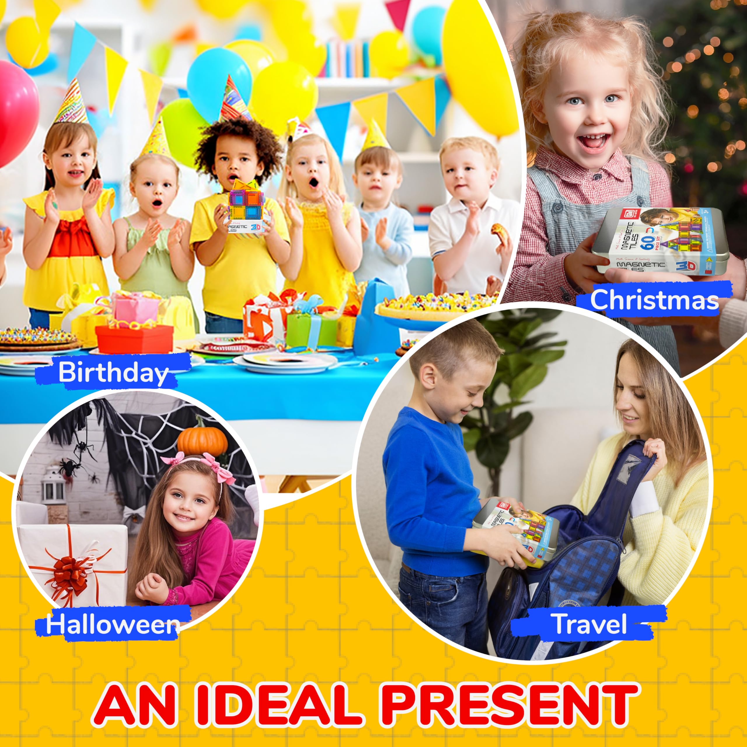 Educational Portable STEM Building Block Set 60 Pcs Travel Magnetic Tiles with Iron Box - 영상 7